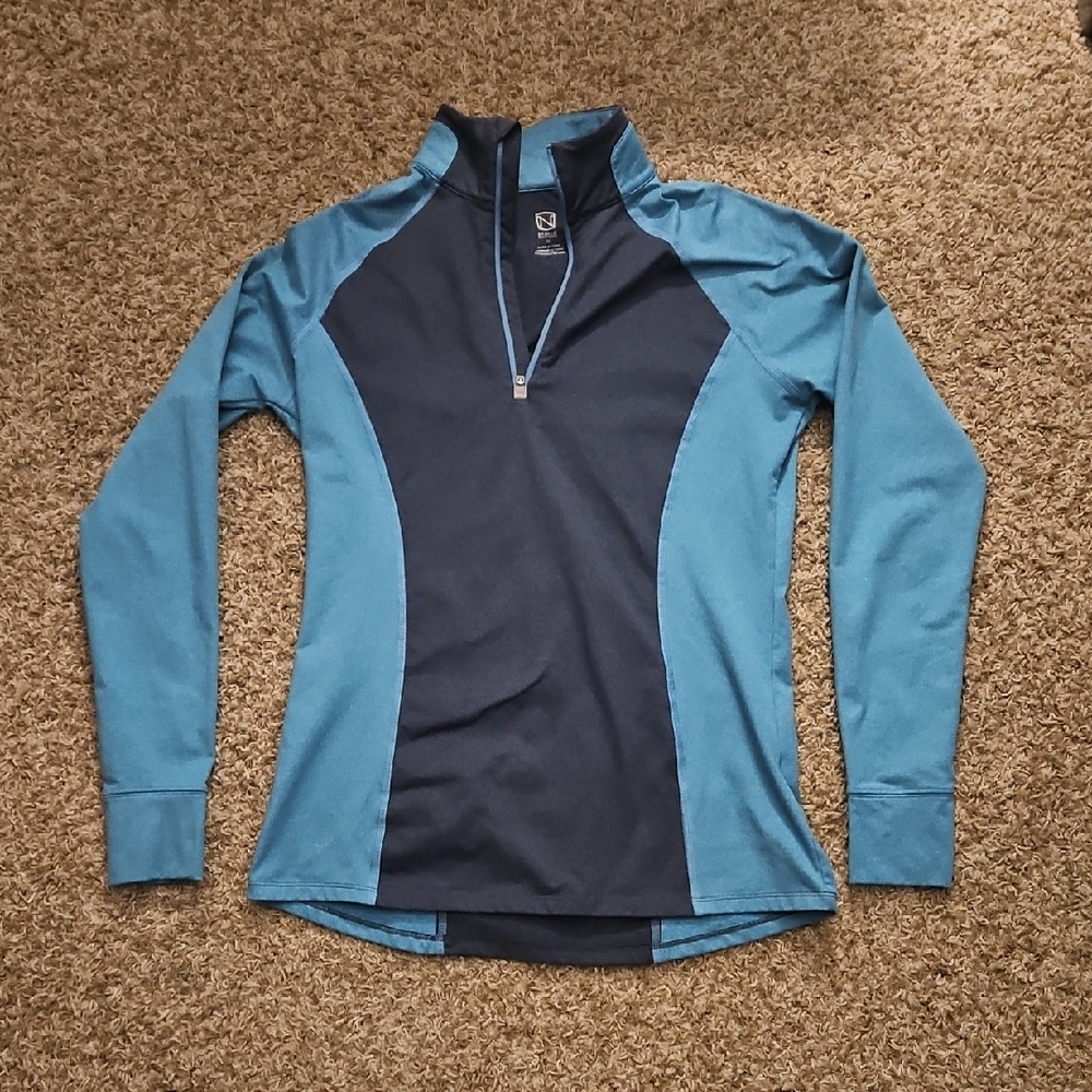 Women's Teal and Black Long Sleeve Quarter-Zip Top